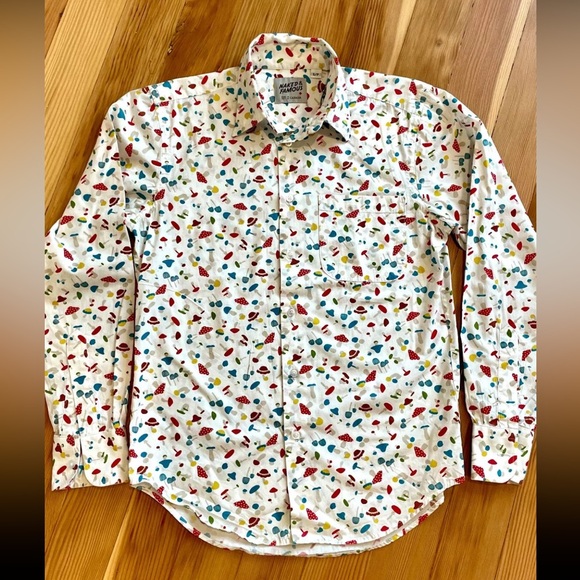 Naked and famous button shirt mushrooms multi color size small small Asian small - Picture 1 of 3